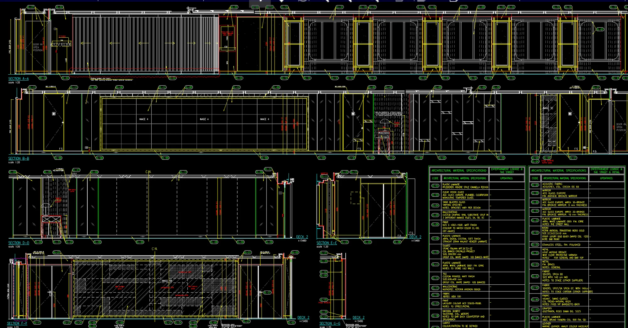 Elaborato tecnico CAD con sezioni, dettagli costruttivi e specifiche dei materiali